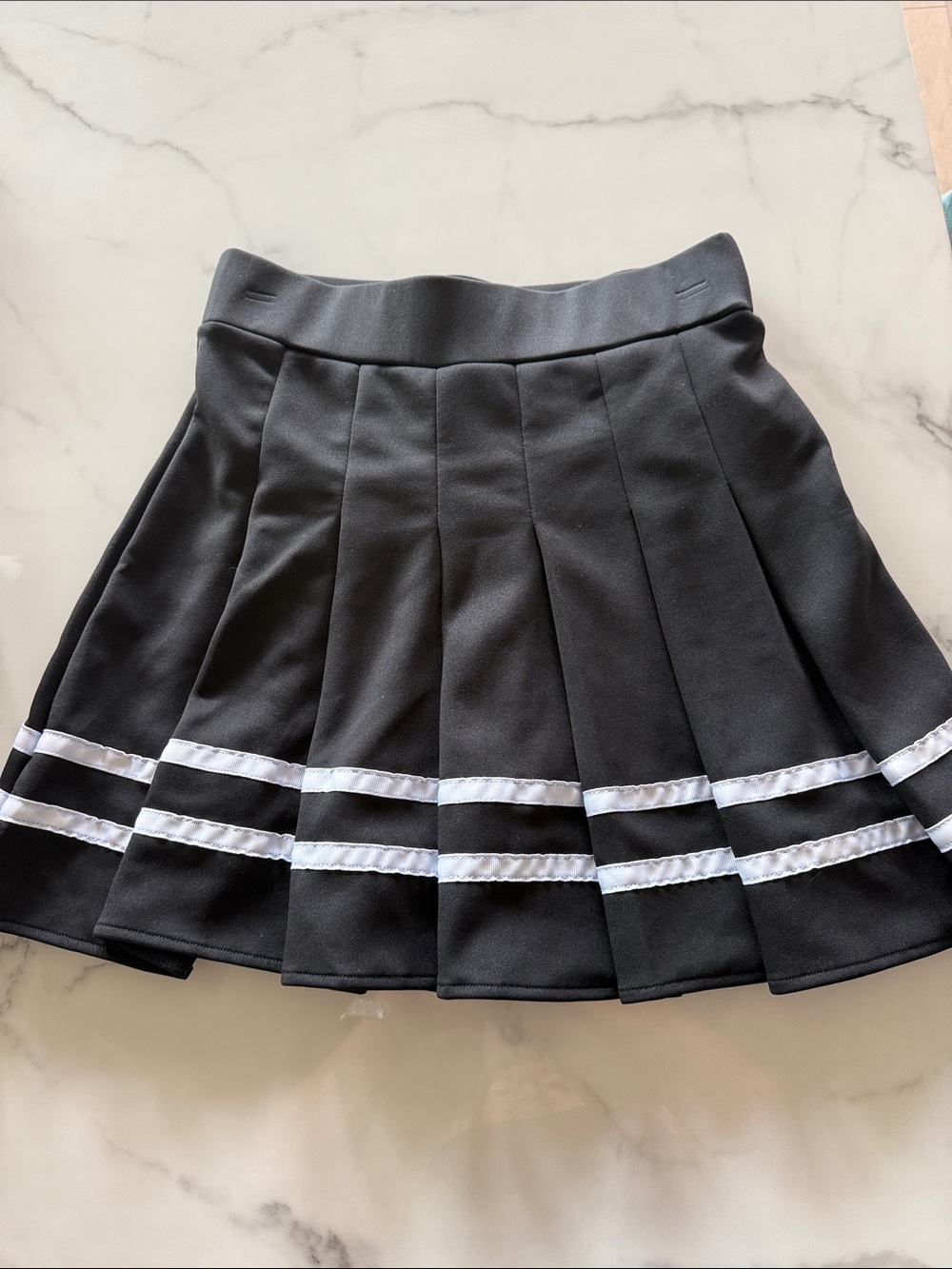 Spirit Black Pleated Cheer or Dance Mini Skirt with White Trim